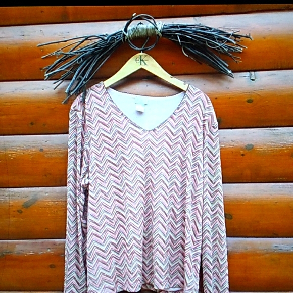 Sigrid Olsen Vee Neck Blouse Knit TOP  Geometric Print  Sz 2X - Picture 2 of 15